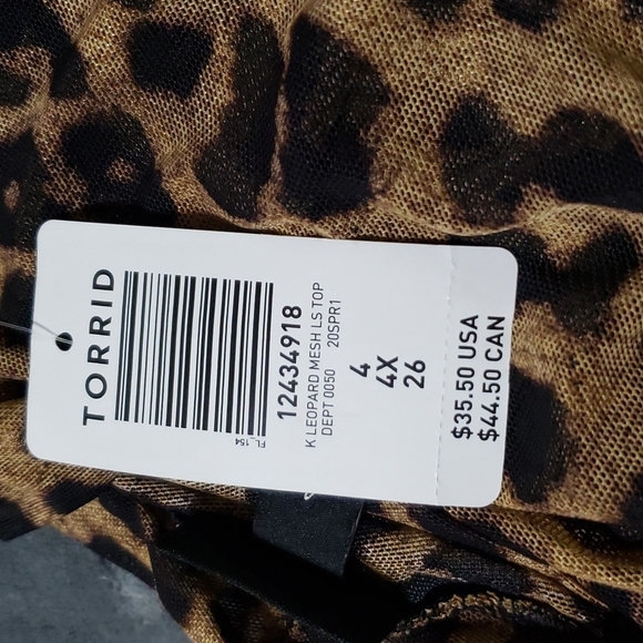 Torrid Leopard Print Long Sleeve Sheer Top Size 4 ~ NWT - Picture 5 of 8